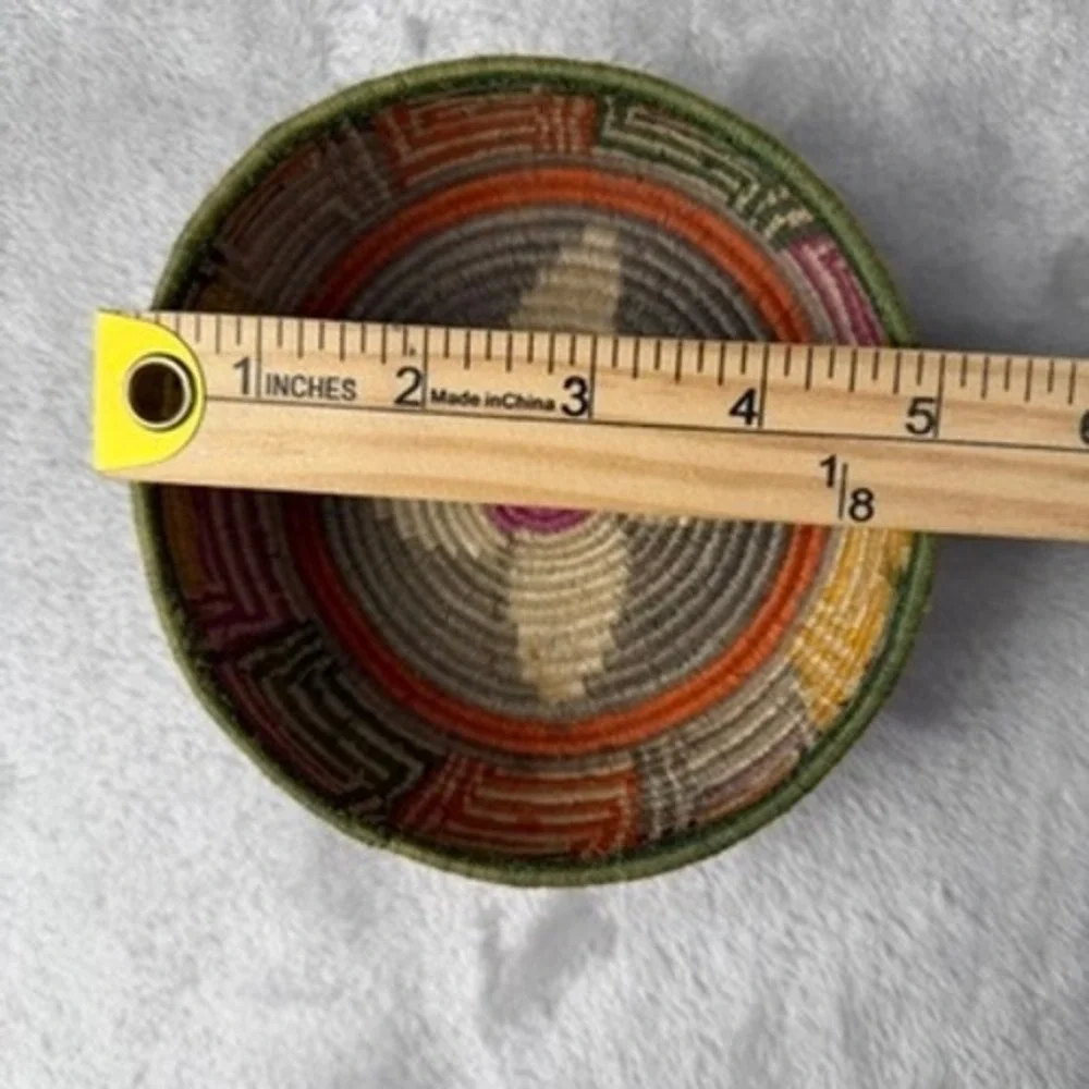 Handwoven‎ basket Trinket Box Lid Colorful Geometric Pattern Small Organizer
